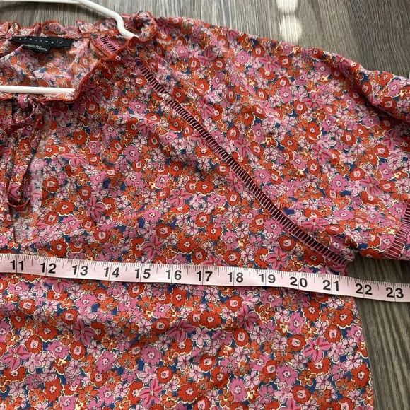 Sanctuary Women Tunic Blouse Top M Pink 100% Polyester Floral Long Sleeves - Picture 8 of 11